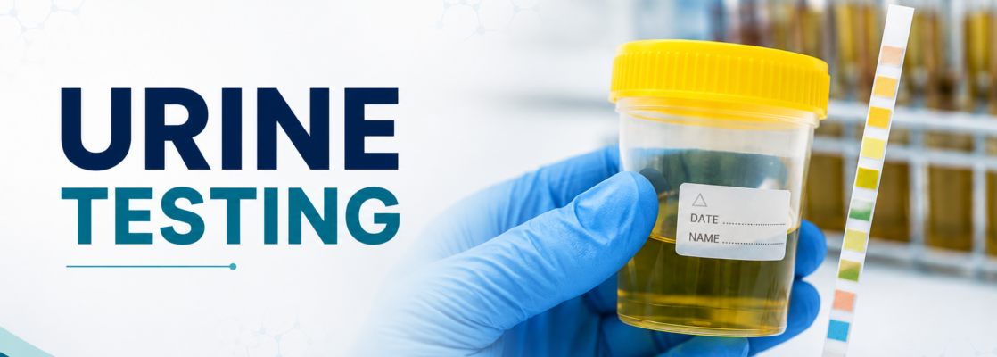 "Urine testing sample cup used for laboratory urinalysis"