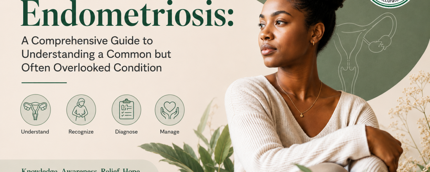 endometriosis awareness with a uterine health illustration and Biopassion Diagnostics logo